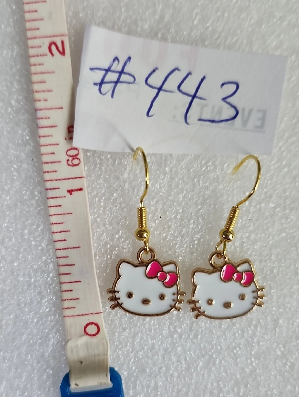 Hand Crafted White Cat Earrings with Pink Bows - Cute Enamel Dangles